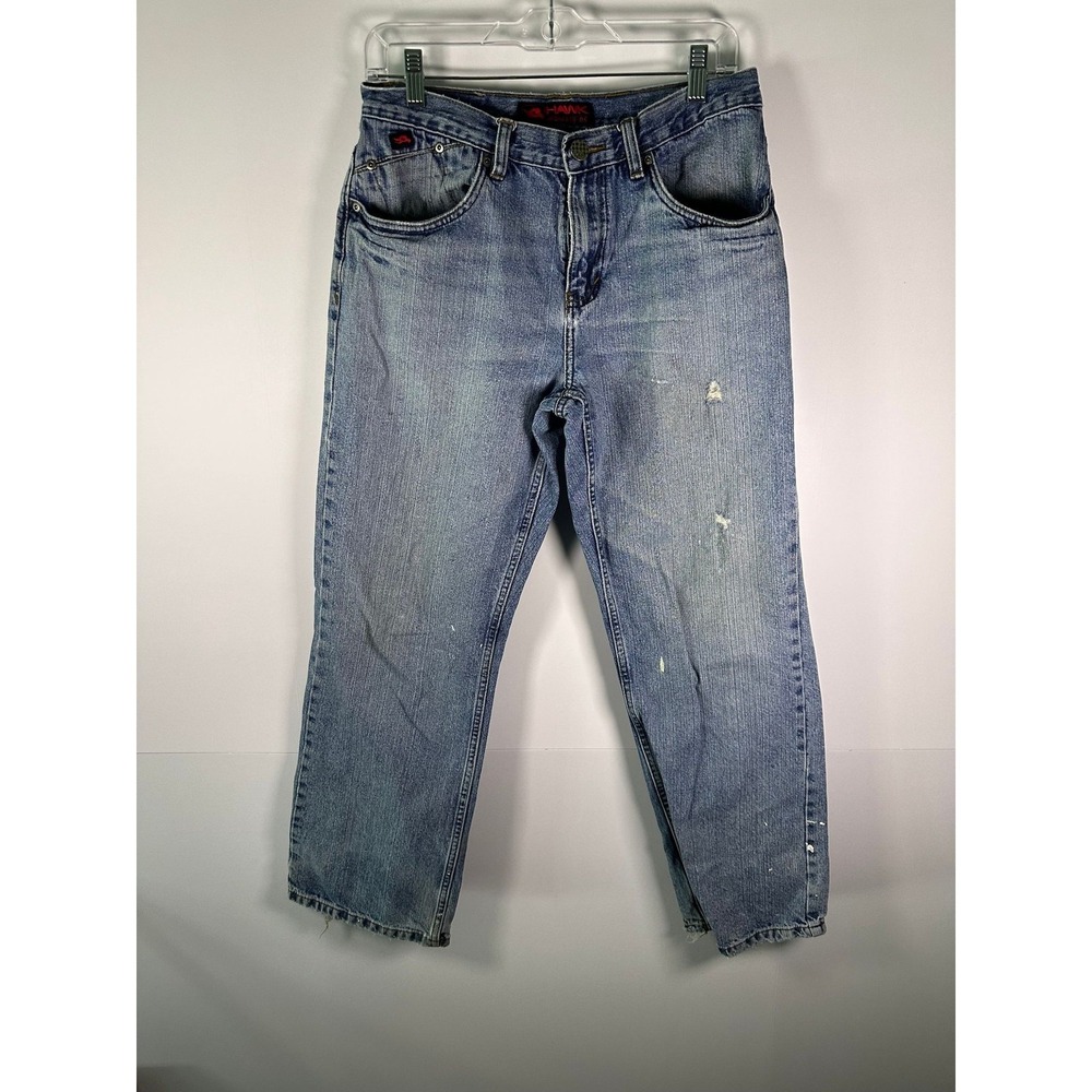 Hawk Jeans Mens 30 Light Wash Distressed Paint Splatter Straight Leg Relaxed Fit